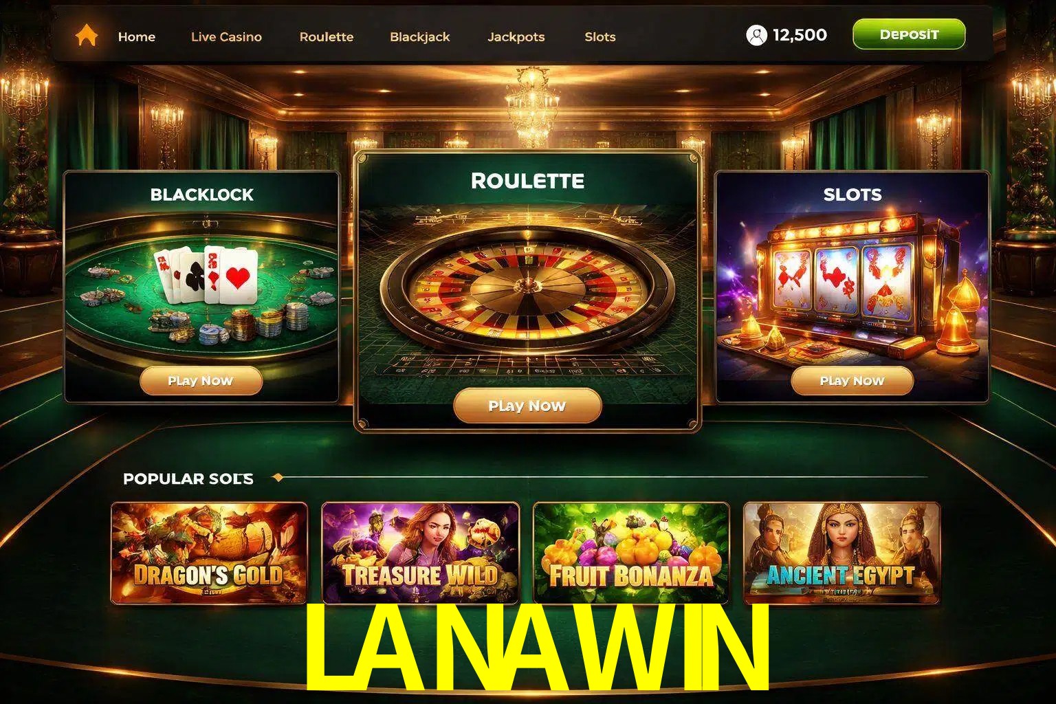 Vista de la plataforma LANAWIN Casino mostrando categorías organizadas de juegos en línea